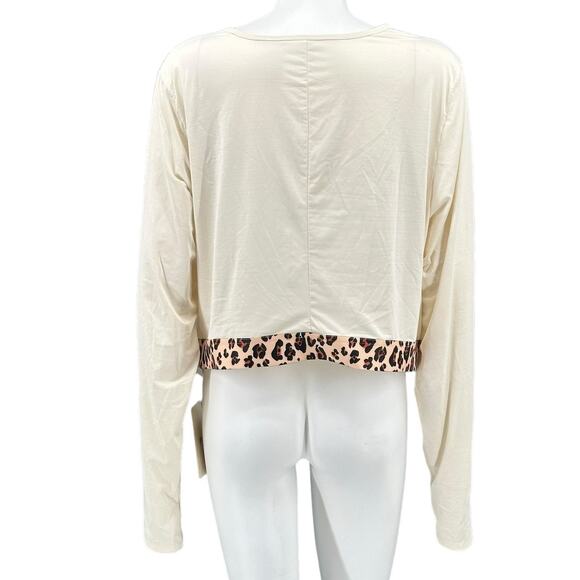 Fabletics Top Womens 3X Cream Leopard Crop Long Sleeves Athleisure Gym Workout - Picture 5 of 8